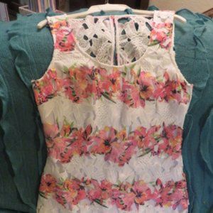 BISOU BISOU CUTOUT EMBROIDERY DRESS  ** sz 10 ** floral ** fitted ** zip back